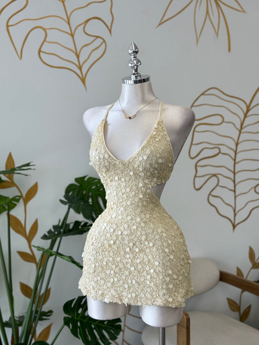Golden Petals Mini Dress