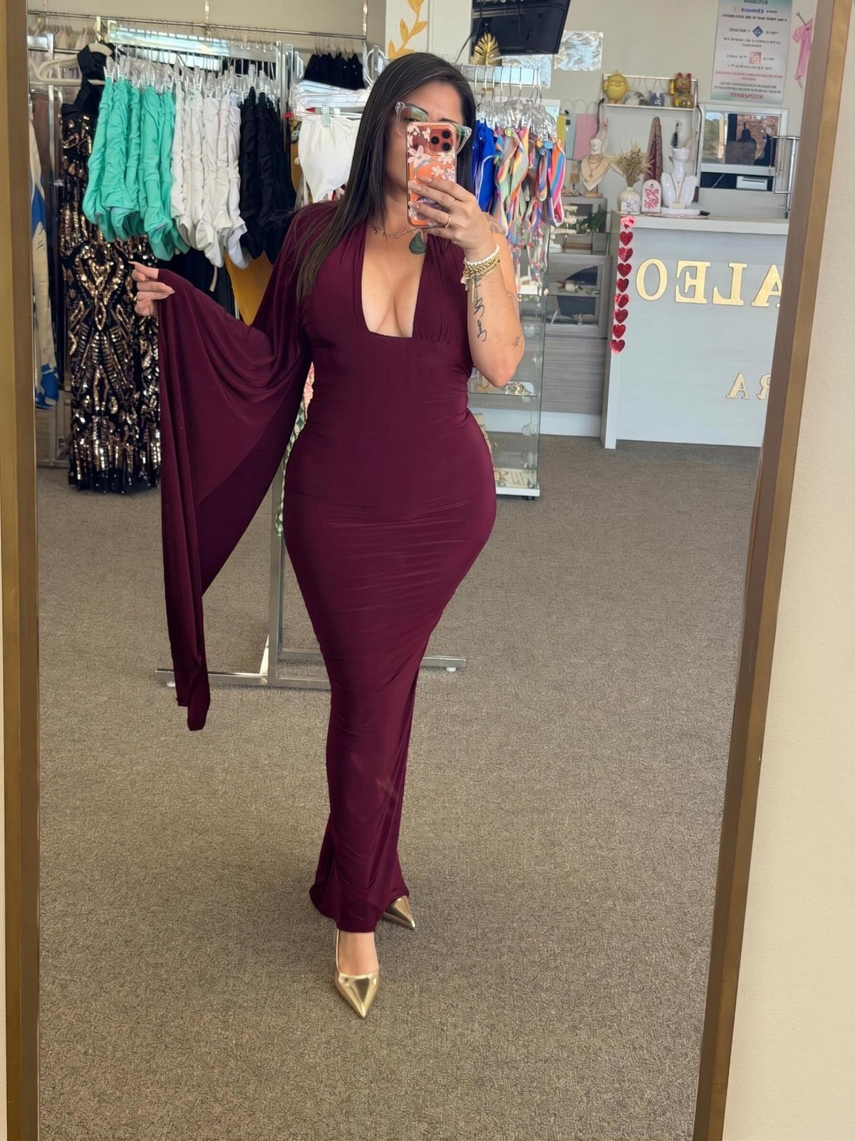 Vestido Vino Maxi Dress con Manga Larga
