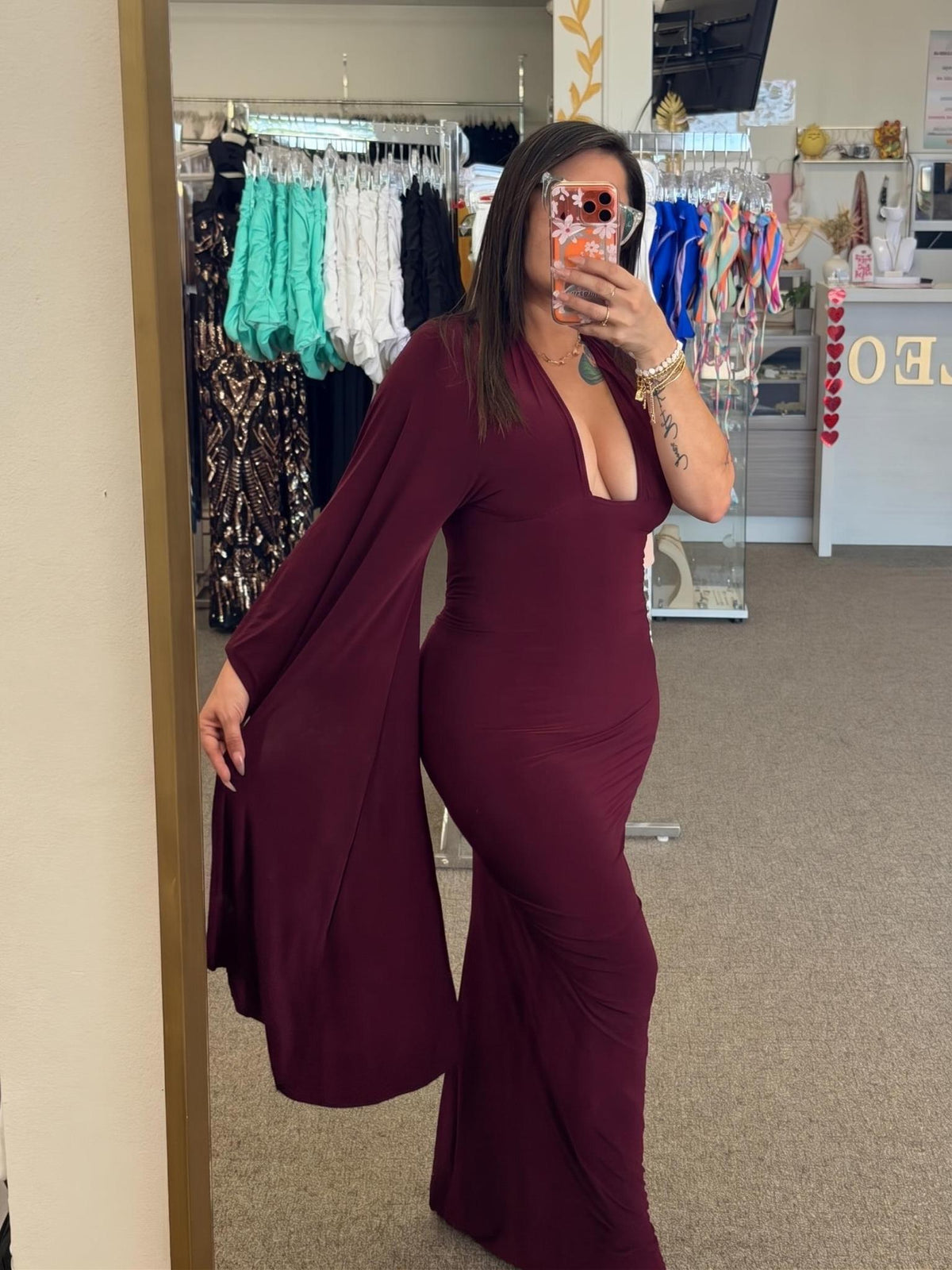 Vestido Vino Maxi Dress con Manga Larga