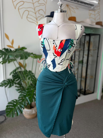 Corset Top Estampado Abstracto con Amarre al Costado