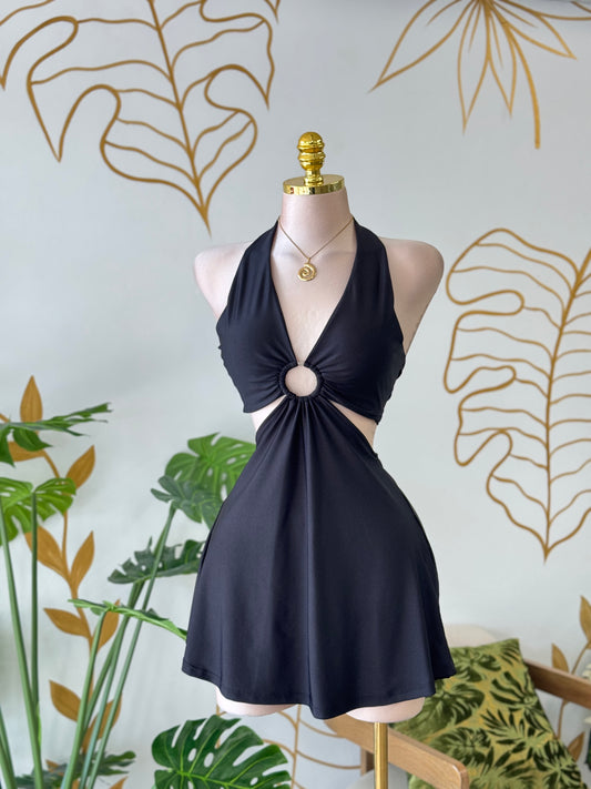 Midnight Cutout Halter Dress