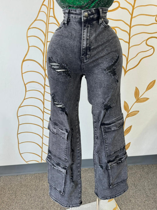 Distressed Denim Wide Leg Pants