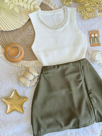Olive Zip-Up Skort