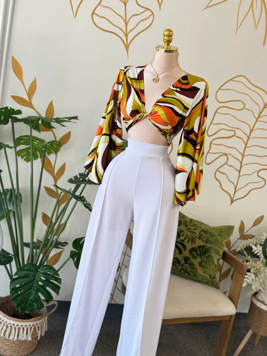 White High-Waist Flow Pants