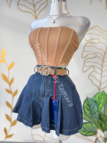 Vibrant Denim Flare Skirt (Falda)