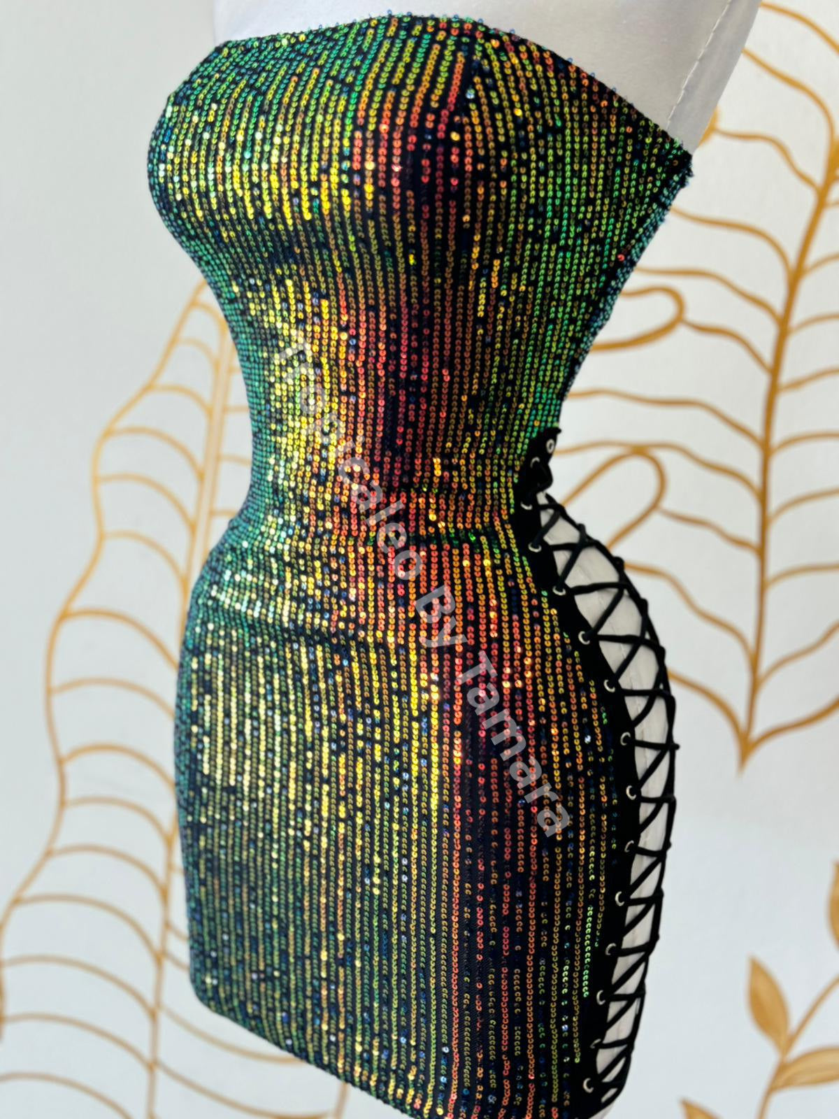 Prismatic Sparkle Lace-Up Dress