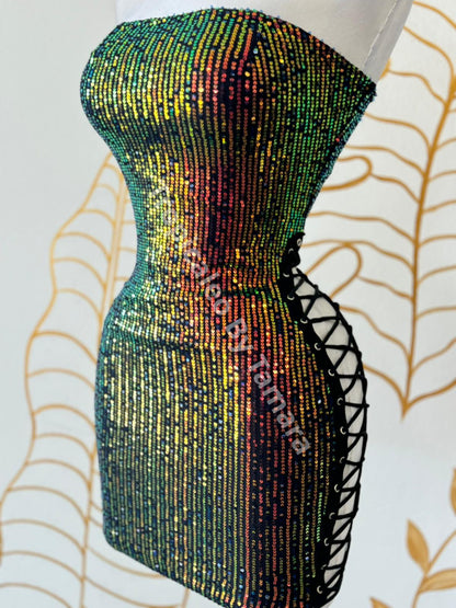 Prismatic Sparkle Lace-Up Dress