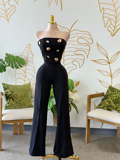 Black Luxe Gold Detail Jumpsuit