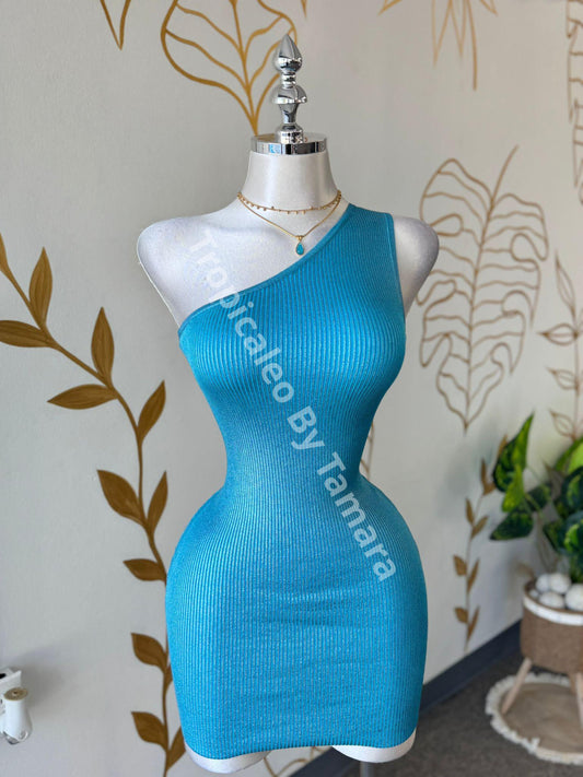 Aqua Chic One Shoulder Dress