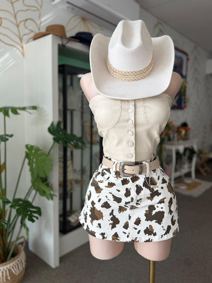 VIBRANT Ivory Leather Corset Top