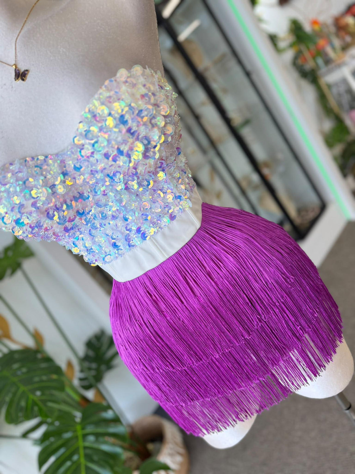 Skort de Fleco Violeta con Fleco en Capas