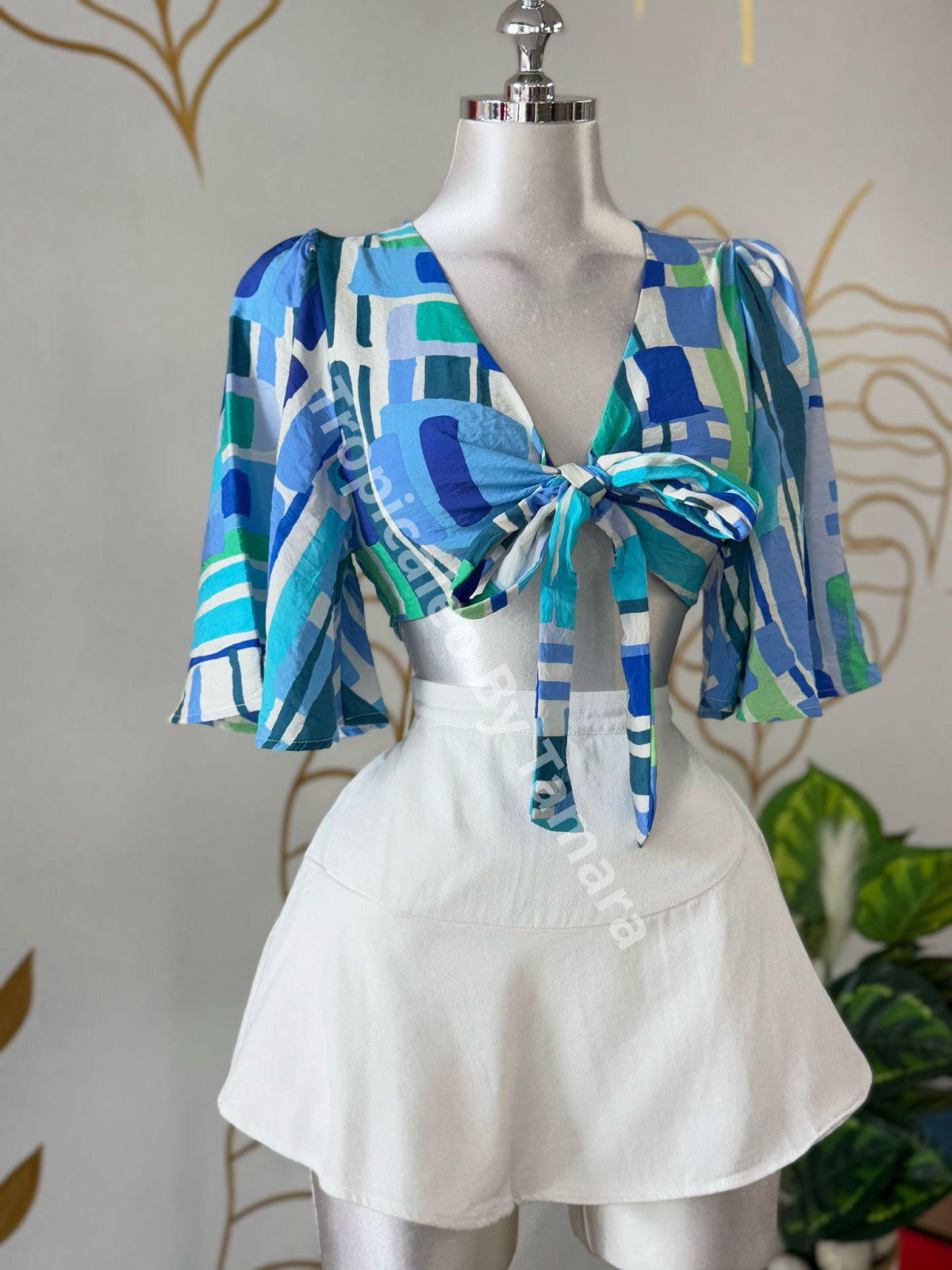 Blue Ocean Geometric Tie Top