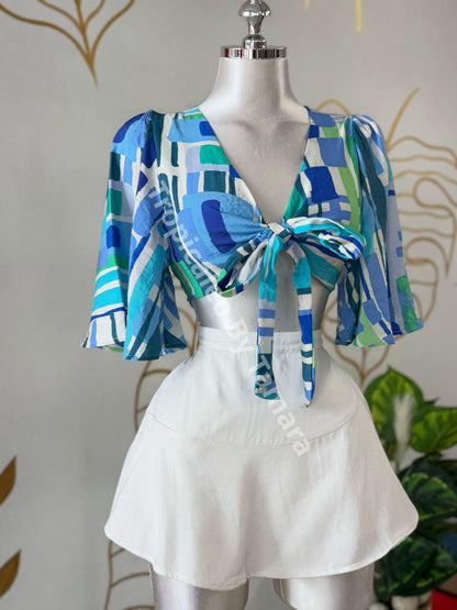 Blue Ocean Geometric Tie Top
