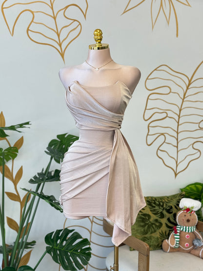 Champagne Draped Mini Dress