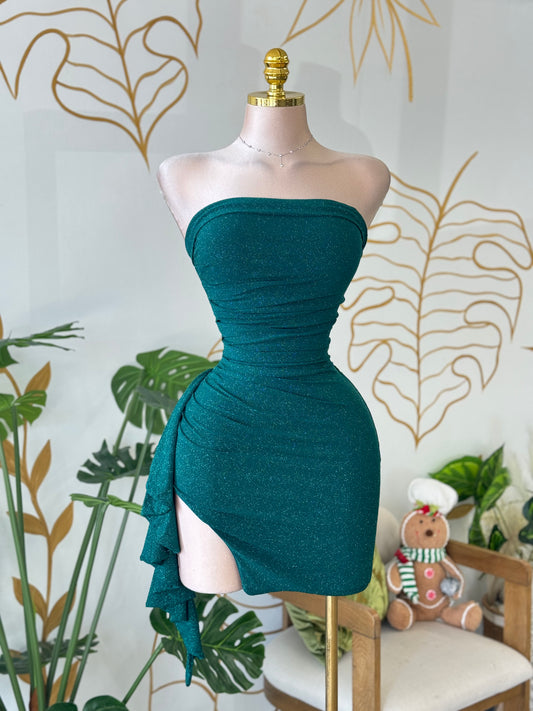 Emerald Shine Strapless Dress