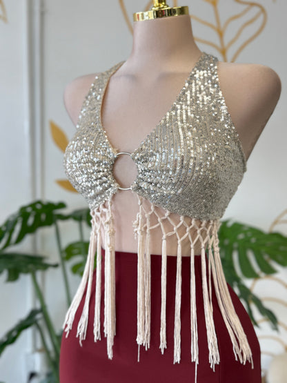 Silver Mirage Fringe Top