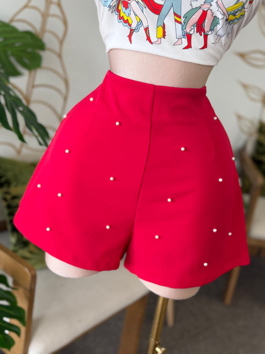 Pearl Accent High-Waist Shorts