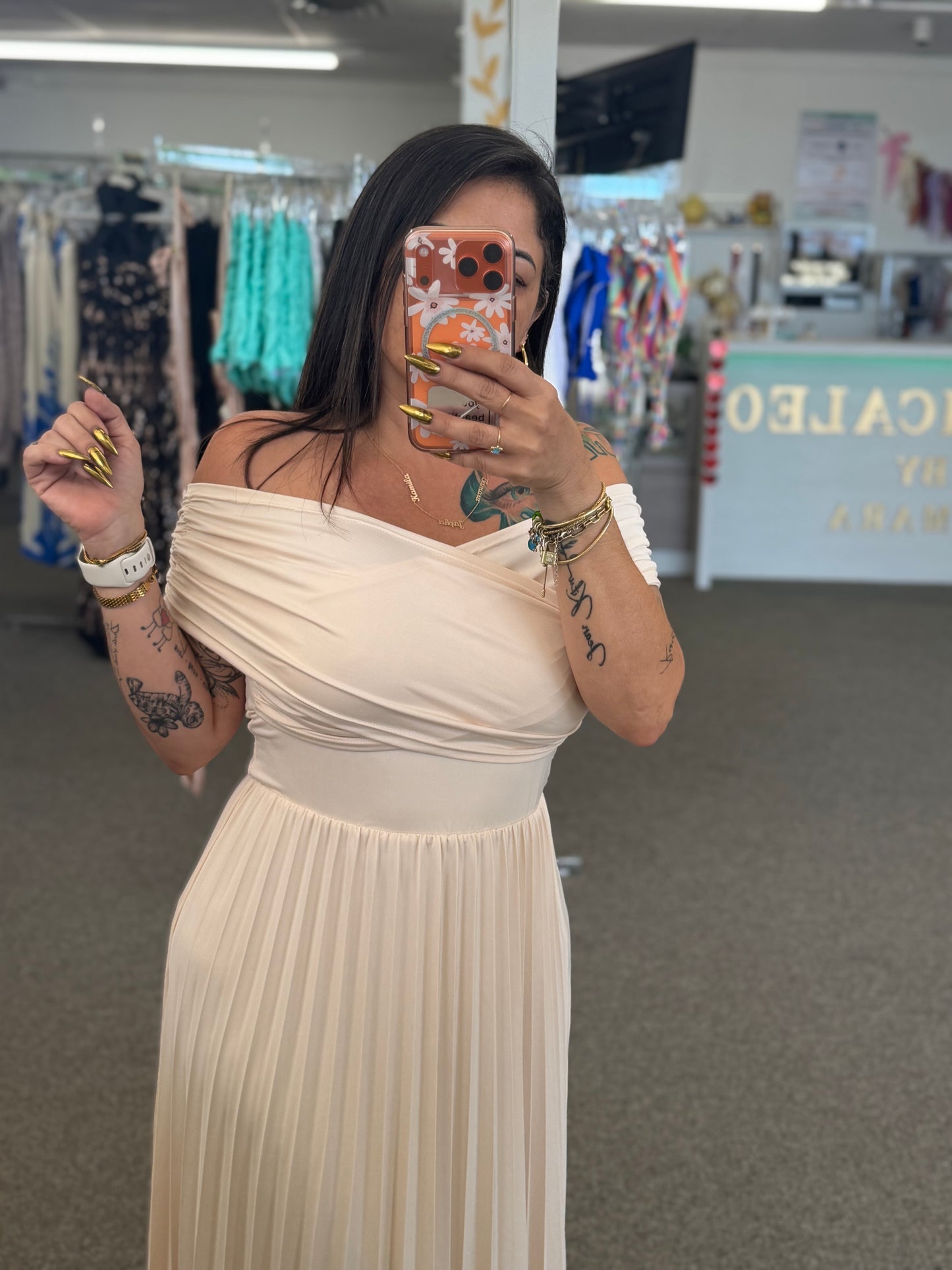 Ivory Goddess Off-Shoulder Dress