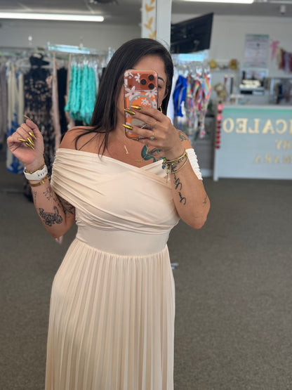 Ivory Goddess Off-Shoulder Dress