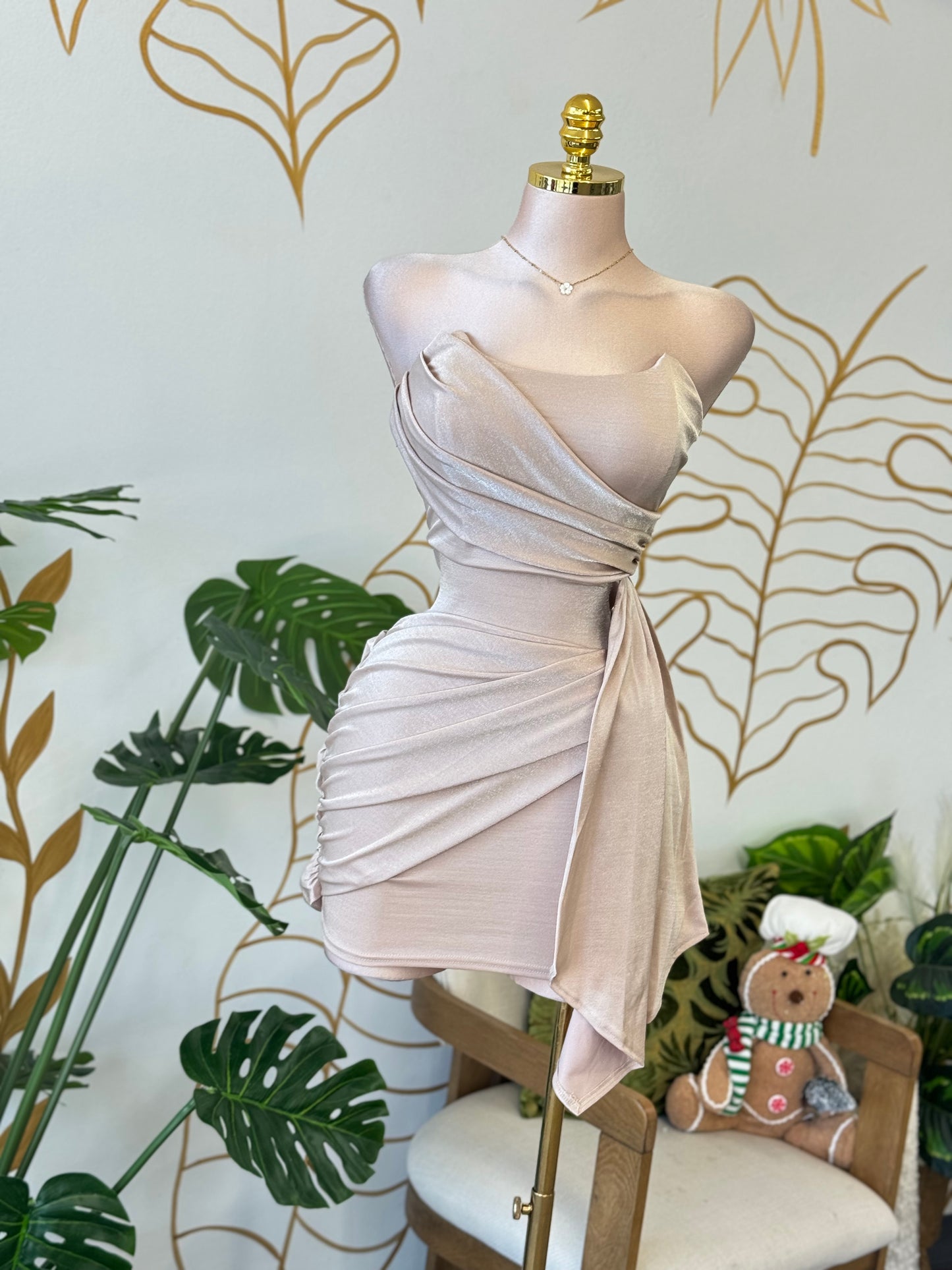 Champagne Draped Mini Dress