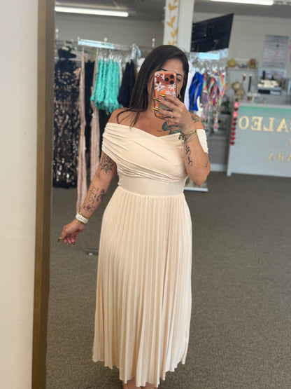 Ivory Goddess Off-Shoulder Dress