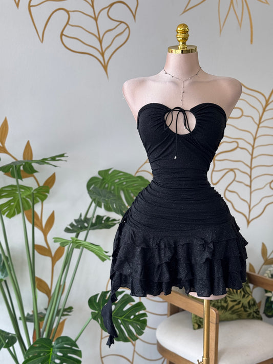 Midnight Heart Ruffle Dress