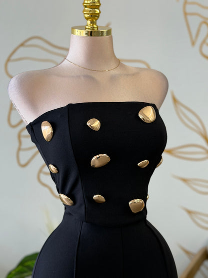 Black Luxe Gold Detail Jumpsuit