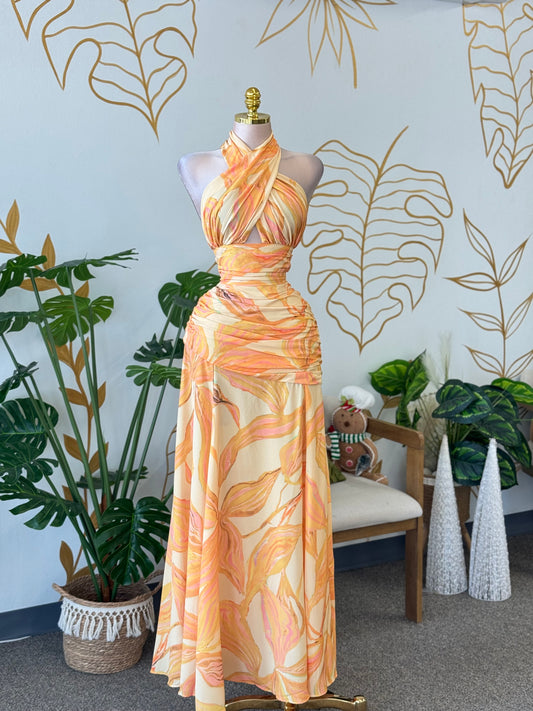 Sunset Bloom Halter Maxi Set