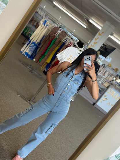 Denim Cargo Jumpsuit