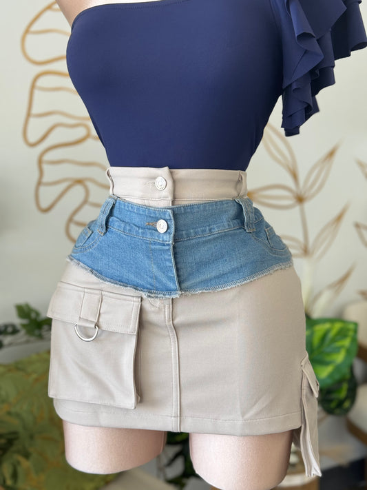 Utility Denim Contrast Skirt