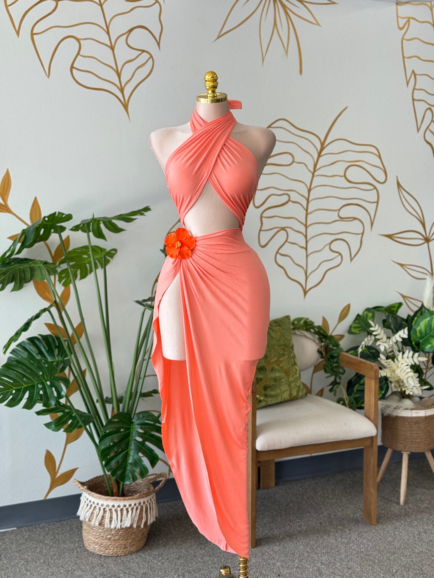 tangerine wrap dress