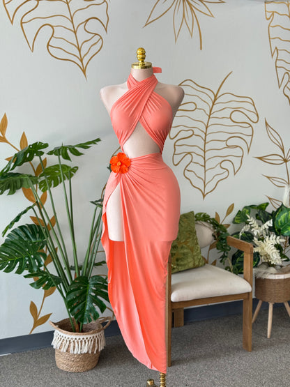tangerine wrap dress