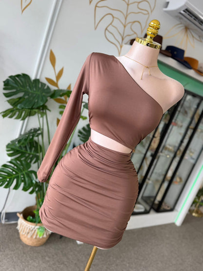 Cocoa One Shoulder Sculpt Dress 🤎✨