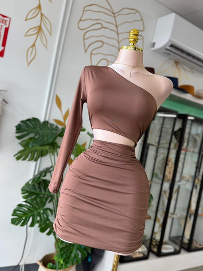 Cocoa One Shoulder Sculpt Dress 🤎✨