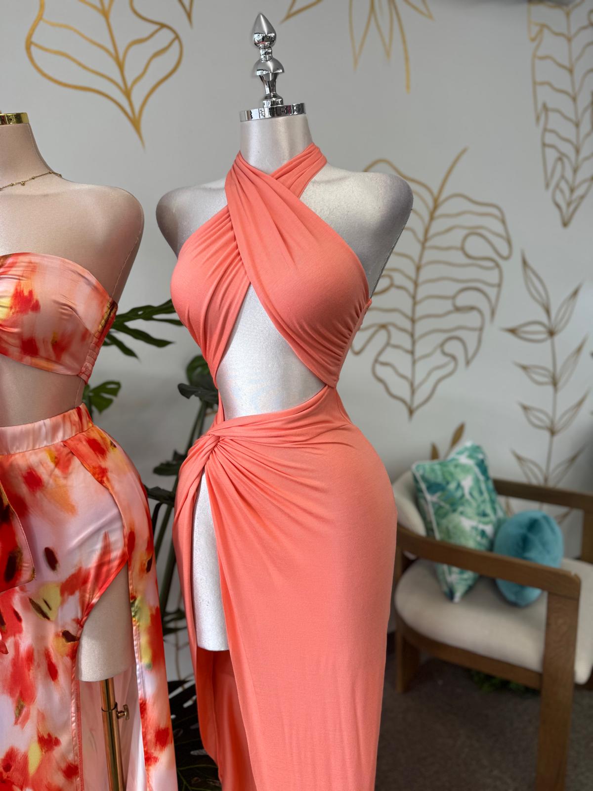 tangerine wrap dress