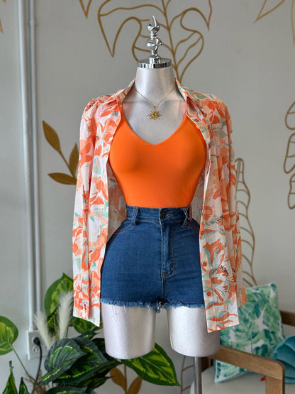 Coral Bloom Button Shirt