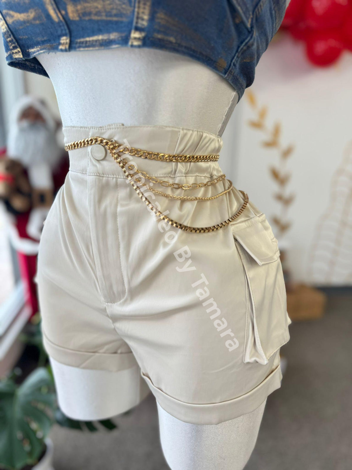 Champagne Cargo Satin Short