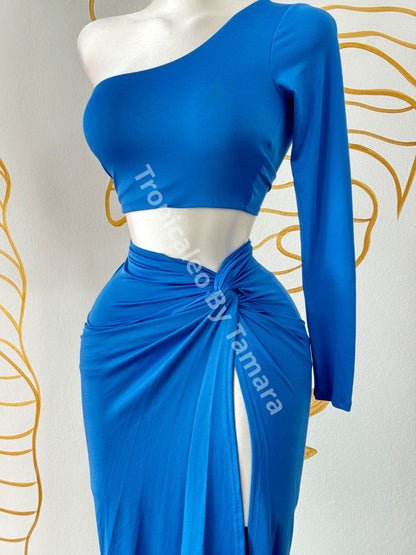 Electric Blue One-Shoulder Twisted Set