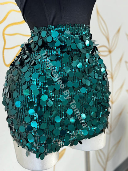 Shimmering Sequin Skirt (Falda) Small / Verde Hunter