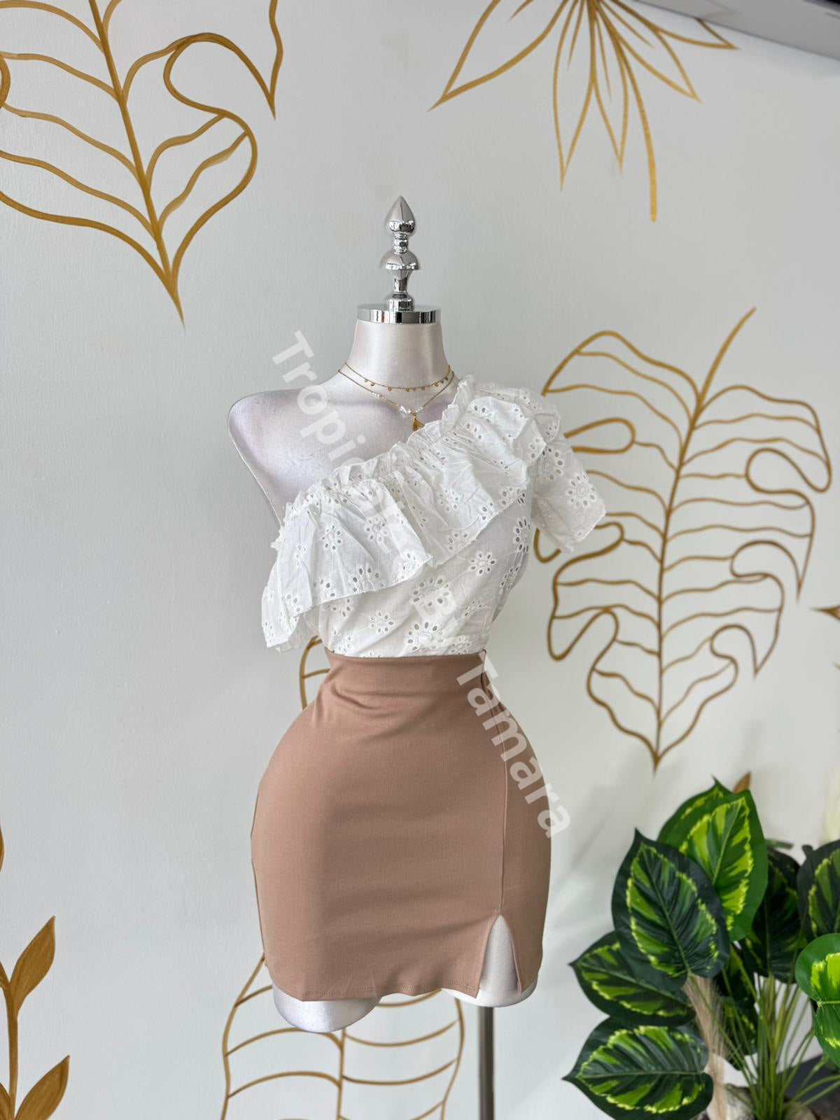 Nude Slit Pencil Skirt