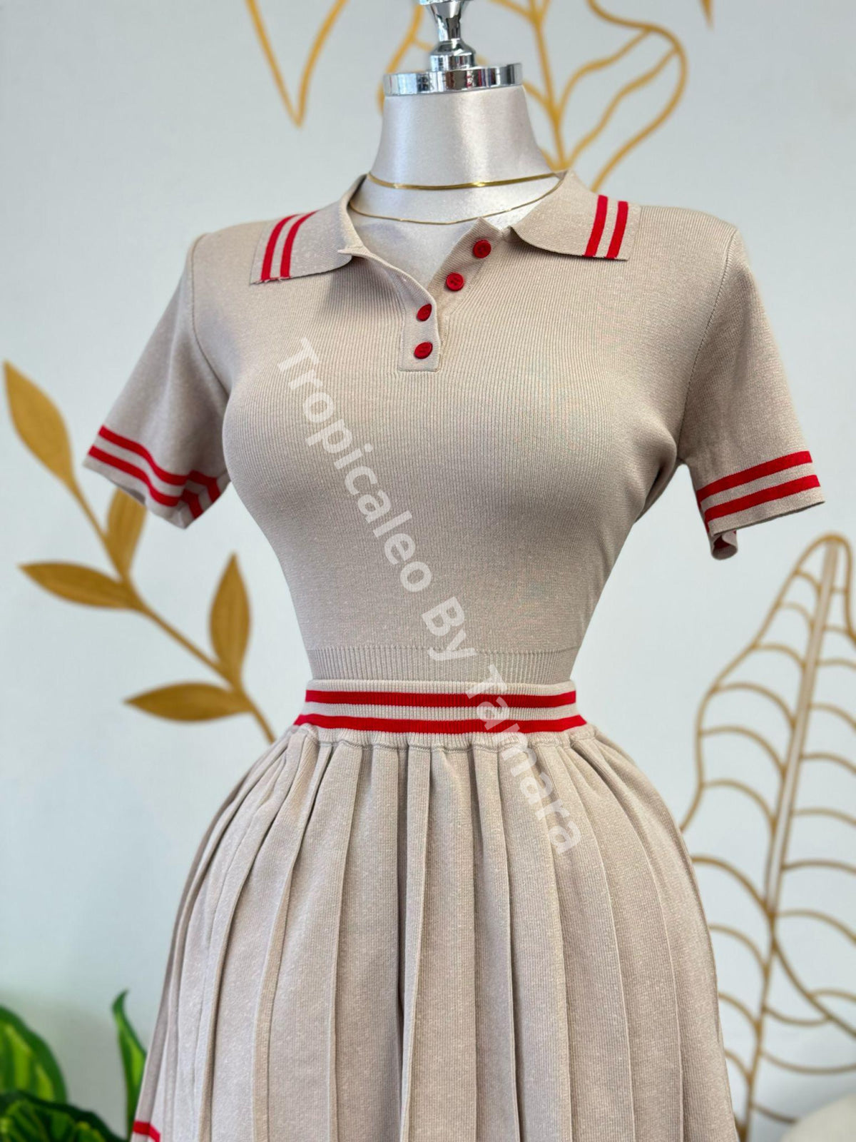 Beige Top and Skirt Set