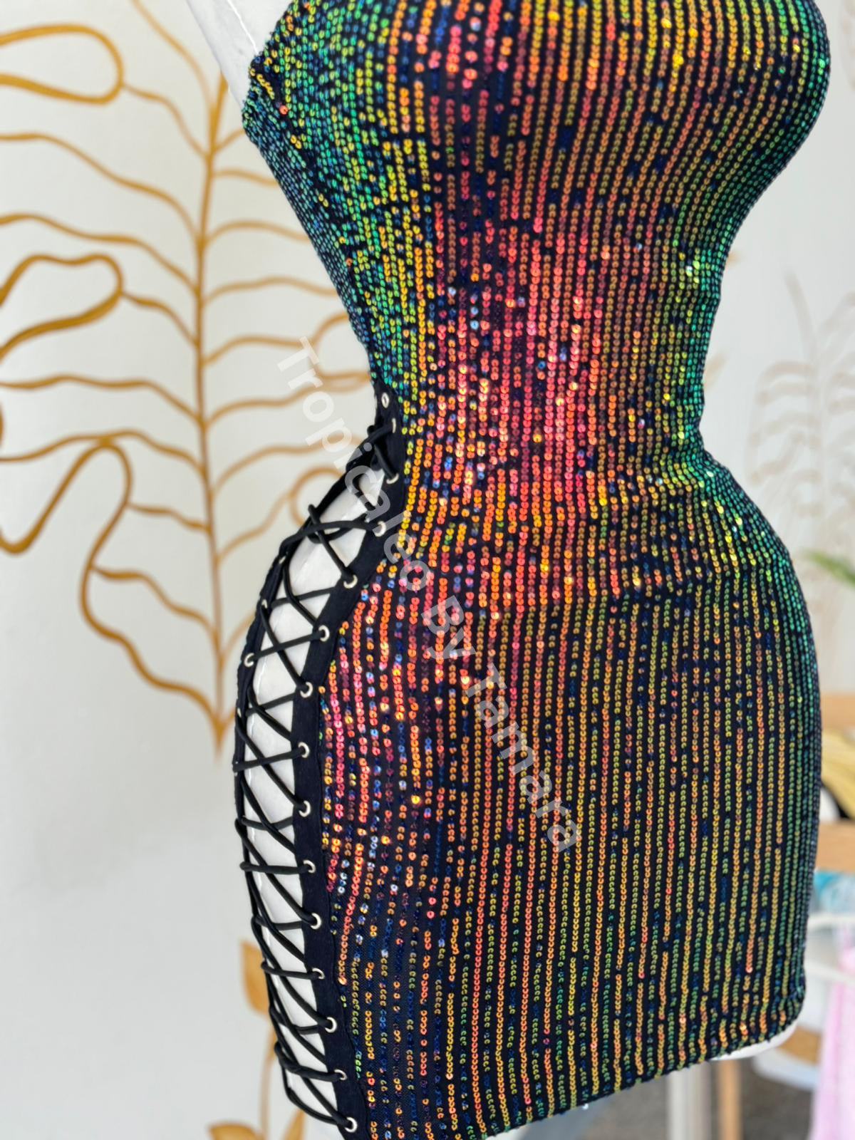 Prismatic Sparkle Lace-Up Dress