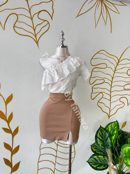 Nude Slit Pencil Skirt