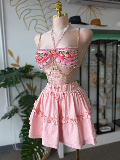Top de Cadenas con Piedras Rosa – Body Chain con Colgantes