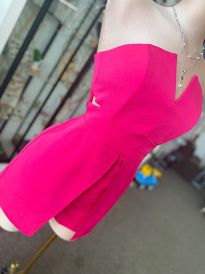 Romper Rosa Strapless con Cut Outs Laterales
