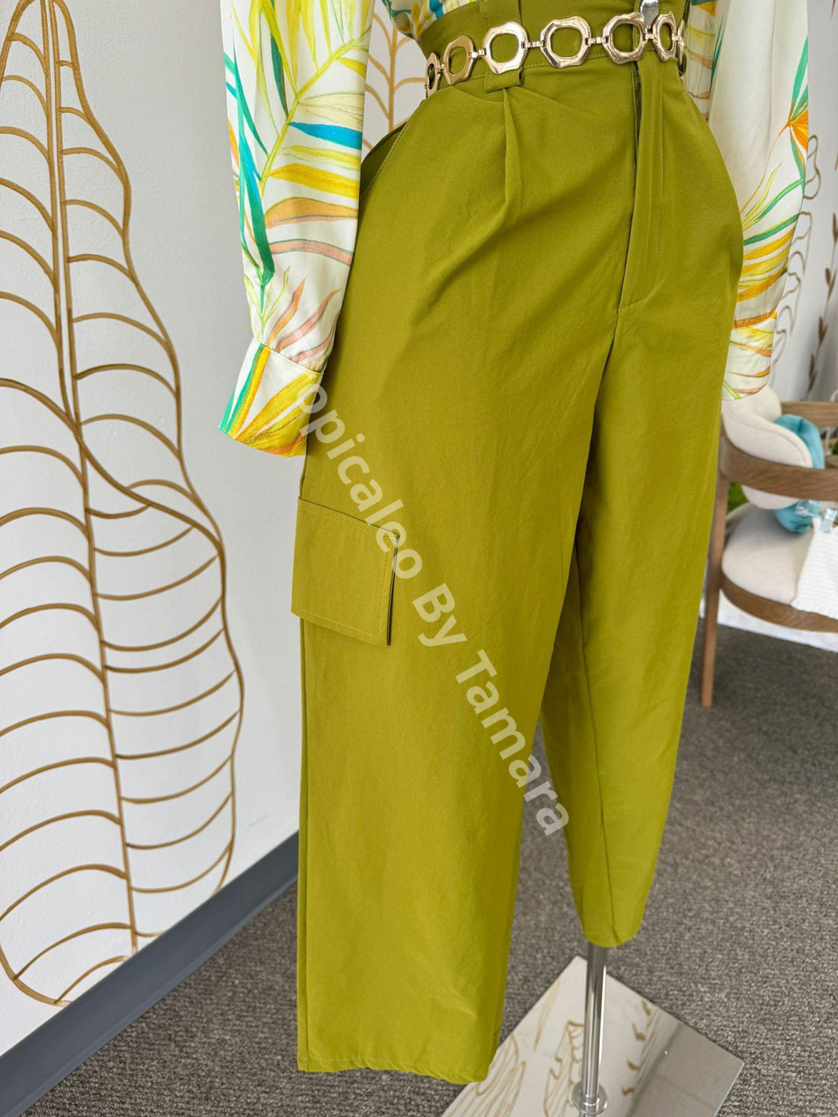 Green Vintage High-Waist Cargo Pants