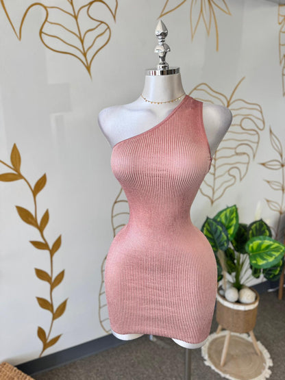 Rose Gold Chic One Shoulder Dress