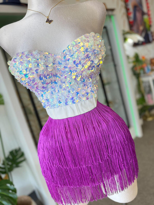 Skort de Fleco Violeta con Fleco en Capas