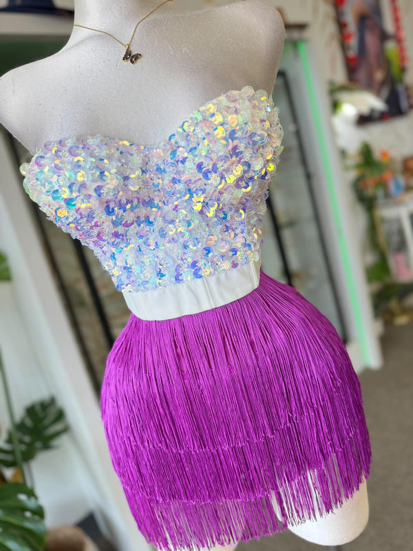 Skort de Fleco Violeta con Fleco en Capas