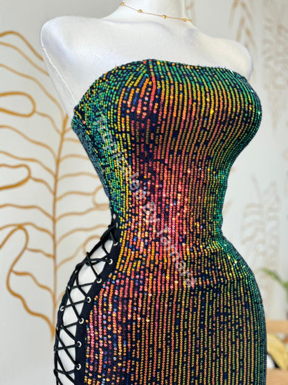 Prismatic Sparkle Lace-Up Dress